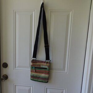 Dakine  jute woven crossbody purse, colorful top zip, front zip pocket, lined,